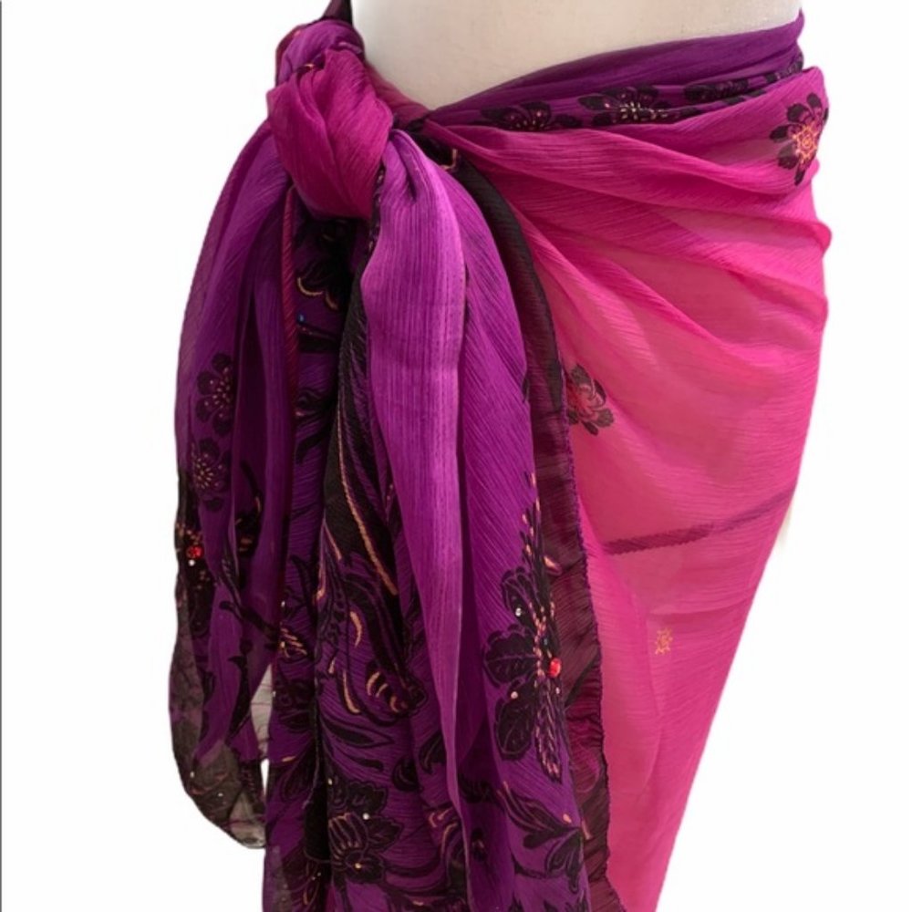 Pink & Purple Scarf/Sarong/Wrap Chiffon 80”x45” - Picture 5 of 7